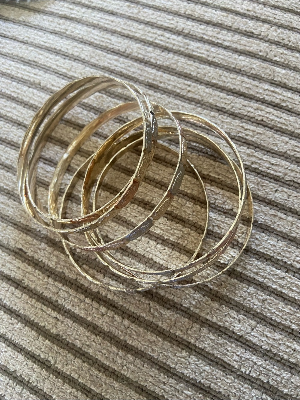 Gold Textured Stackable Bangle Bracelet Set - Women Jewelry